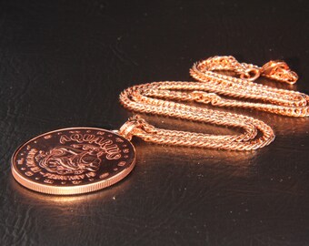 AQUARIUS ZODIAC COPPER Pendant-Gift for Men,Astrology, Fine Copper Pendant,Copper Ingot, Copper 4mm Double-Curb Chain, Solid Copper/ZO101