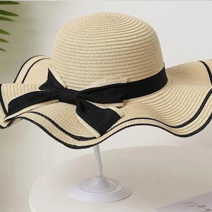 summer straw hat, beach hat, hat for women, bow hat, gift hat, handmade hat, sun hat, vintage hat, minimalist hat, special hat for women,