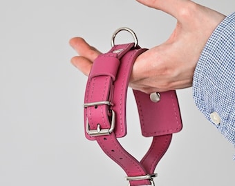 Leather Dog Collar, Hot Pink, Personalized – Comfort Wide 4cm (1.57"), Silver Hardware – Free Name, Made to Measure (12 Colors)