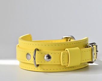 Premium Gelb Hundehalsband, süßes Leder Hundehalsband für kleine mittelgroße Hunderassen, Luxus Gelb Mädchen Hundehalsband, Haustierhalsband, 12 Farben