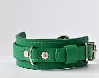 Collar verde premium para perros con hebilla, collar de cuero genuino para razas pequeñas, medianas y grandes, collar verde hecho a mano, regalo para perros / 12 colores