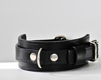 Leather Dog Collar with Buckle, Premium Dog Collar for Small Medium Large Breeds, Handmade Black Collar, Wide Dog Collar, 12 Colors