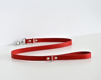 Red Leather Dog Leash, Bright Scarlet Lead, Stylish Walking Strap, Vibrant Pet Accessories, Silver Clasp, Strong Durable Real Hide