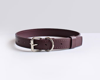 Bordo Lederhalsband für Hunde und Katzen, Leder Haustier Choker, Klassisches Bordeaux Lederwelpenhalsband