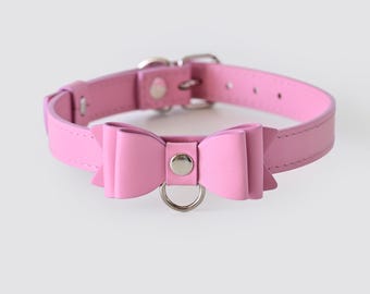 Rosa Leder Schleife Halsband, Haustier Zubehör für Hunde und Katzen, Handgefertigte Choker Für Katzen und Hunde