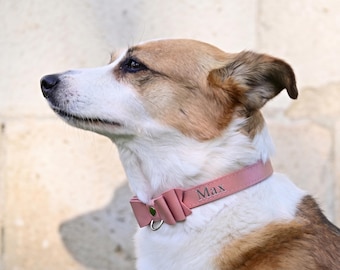Personalisiertes rosa Lederschleifenhalsband, individuell geprägtes Hundehalsband, niedliches Haustierzubehör für Katzen, Lederprägung