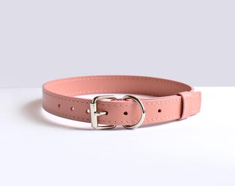 Rosa Lederhalsband für Hunde und Katzen, Einfaches Blush Hundehalsband, Leder Haustier Choker, Klassisches Welpenhalsband