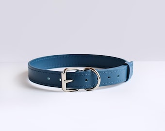 Blaues Hundehalsband aus Leder mit silberner Hardware, Hundehalsband nach Wunsch