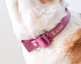 Lederschleife Halsband, personalisierte Hot Stamping, kundenspezifische rosa Halsband für Hunde und Katzen