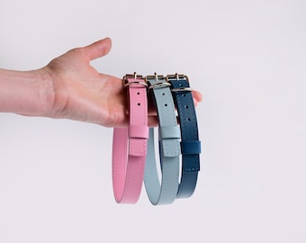 Rosa Blau Leder Hundehalsband, Hundehalsband aus Leder, Hellblauer Katzen Halsband