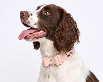 Leder Schleife Halsband, personalisierte Hot Stamping, hellrosa Halsband für Hunde und Katzen