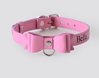 Rosa Barbie Halsband mit Schleife, Custom Embossed Hundehalsband, Süßes Haustier Accessoire für Katzen, Halsband mit Name