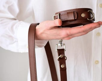 Braune Leder Hundeleine, Cognac Feldleine, Halsband in Sondergröße