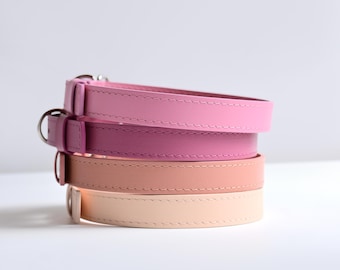 Rosa Lederhalsband für Hunde und Katzen, handgefertigt