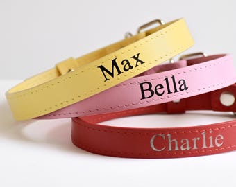 Personalisiertes Leder Hundehalsband, personalisiertes Katzen Halsband mit Namen, Buntes Haustier ID Halsband, Minimalistisches Welpen Halsband, Geschenk für Hundeliebhaber
