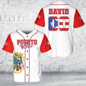 Puerto Rico Baseball Jersey – Custom Name & Number Shirt with Flag Sleeves and Colorful Crest