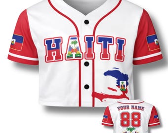 Haiti Crop Top Baseball Jersey, Custom Name Number, Sporty Shirt
