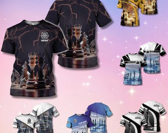 Personalized Lightning Chessboard T-Shirt, Gamer Tournament Tee