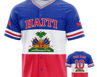Custom Haiti Baseball Jersey, Haitian Flag Pride, Personalized Fan Gift