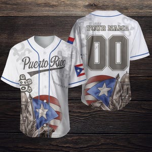 Puerto Rico Baseball Jersey – Custom Name & Number Shirt with Flag, Armor Taino Tribal Symbols