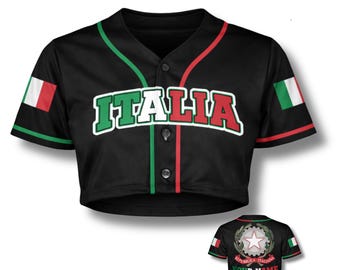 Italia Baseball Crop Top Italian Flag Button Up Jersey Custom Name Women Shirt