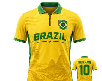 Brazil Zip Polo Shirt Brazilian Flag Lightweight 14 Zip Patriotic Gift