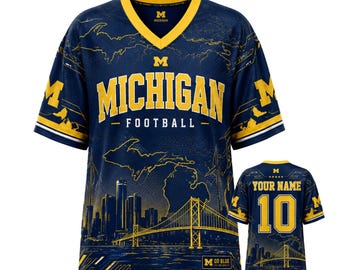 Michigan Football Jersey 3D, Navy Gold Women Mesh Shirt, Custom Game Day Gift