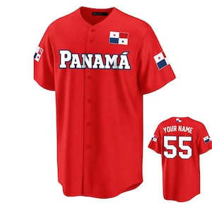 Panama Baseball Fan Jersey, Button Front Shirt Custom Name Number, Red 3D Style, Flag Sleeve Patches, International Tournament 2026