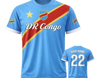 Maglia da calcio della Repubblica Democratica del Congo, personalizzabile con nome e numero, maglietta unisex per tifosi.