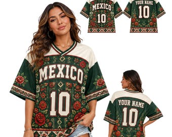 Mexico Drop Shoulder Mesh Football Jersey, Mexican Heritage Custom Name Jersey for Women