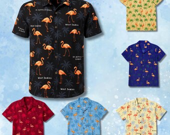 Flamingo Hawaiian Shirt, Tropical Palm Print Button Up