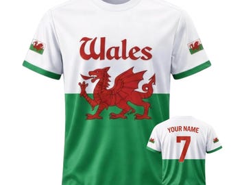 Wales Red Dragon Soccer Shirt, Welsh Football Fan Jersey