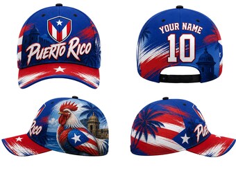 Puerto Rico Flag-designed Adjustable Snap Back Baseball Caps 