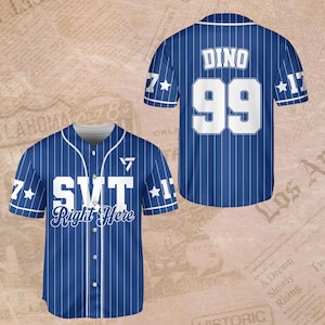 Blue Pinstripe Baseball Jersey - Dino 99 Custom Kpop Concert Outfit
