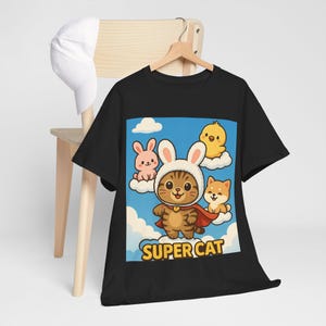 Super Katze Unisex Schwere Baumwolle T-Shirt, Süßes Grafisches T-Shirt, Tier Liebhaber Geschenk, Lustiges T-Shirt, Freizeitkleidung