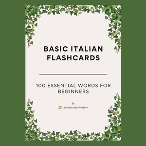 初心者向けイタリア語フラッシュカード｜印刷可能な語彙カード100枚｜語学学習ツール｜StudyBuddyPrintable