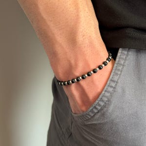 Sterling Silver and Black Onyx Unisex Bracelet, Adjustable Stone Bracelet, Handmade Jewelry
