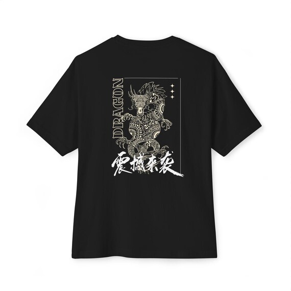 ドラゴングラフィックオーバーサイズTシャツ：ユニセックスコットン