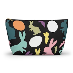 Easter Bunny Print Accessory Pouch: Spring Floral Makeup Bag