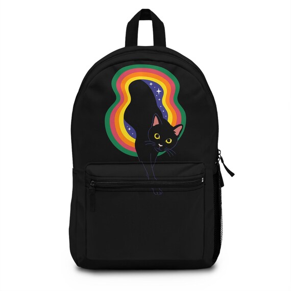 Chic Black Cat Backpack Black Cat Backpack Kitty Bookbag Gold Moon Design Book Bags  main image 3
