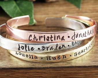 Custom Name Bracelets, Custom Cuff Bracelets, Hand Stamped Bracelets, Personalized Mother's Bracelet, Custom Mom Bracelet, Bracelets for Mom