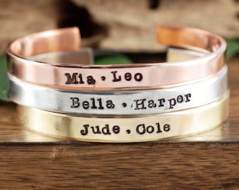 Personalized Name Cuff Bracelet, Custom Name Cuff Bracelet, Hand Stamped Bracelets, Gift for Mom, Gift for Wife, Name Bracelet, Name Gift