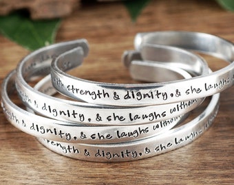 She is Clothed in Strength and Dignity, Bible Verse Bracelet, PROVERBS 31:25, Scripture Jewelry, Christian Bracelets, Gifts for Her