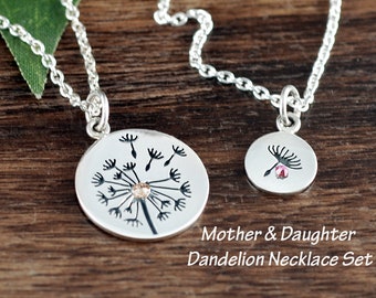 Dandelion Necklace, Mother Daughter Necklace Set, Mother's Day Gift, Wish Necklace, Dandelion Seeds, Dandelion Charm, Gift for Mom