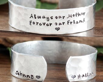 Mothers Cuff Bracelet, Always our Mother, Forever our Friend, Gift for Mom, Mothers Day, Personalized Cuff Bracelet, Mother Gift from Kids