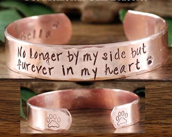 Pet Memorial Cuff Bracelet, Forever in my Heart, Personalized Gift For Her, Sympathy Jewelry, Memorial Pet Jewelry, Loss of Pet, Dog Paw