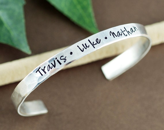 Personalized Silver Cuff Bracelet, Hand Stamped Jewelry, Hand Stamped  Bracelets, Mommy Bracelet, Name Bracelet, Name Gift, Birthday Gift