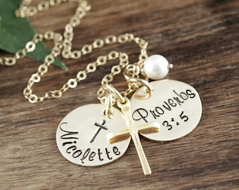 Gold Personalized Communion Necklace, Confirmation Jewelry, Gift for Girl, Communion Cross Pendant, Cross Necklace, Confirmation Gift