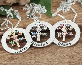Grandmother Birthstone Necklace, Family Tree Necklace for Grandma, Grandma Necklace, Birthstone Necklace, Gift for Grandma, Mothers Day Gift