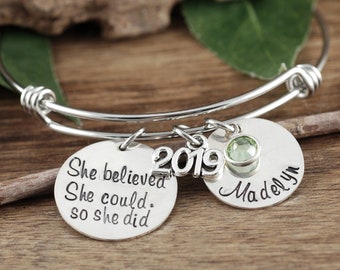 Personalized 2019 Graduation Bracelet, She believed she Could so she Did, Graduation Bracelet, Gift for Graduate, College Graduation Gift